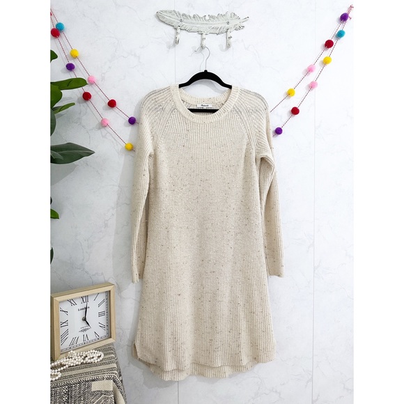 Madewell Dresses & Skirts - Madewell SMALL Cream Speckled Curved Hem Sweater Dress in Donegal Pearl